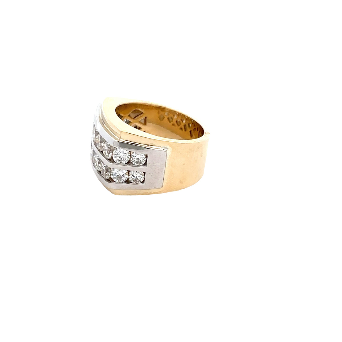 14k Yellow and White Gold Ring with Round Cut Diamonds