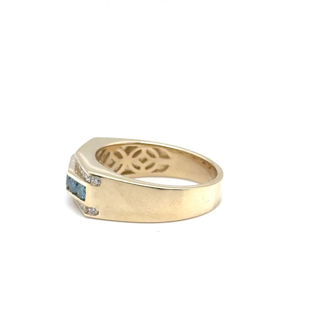14k Yellow Gold Ring with White and Blue Diamonds