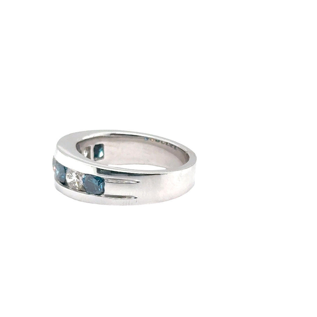 14k White Gold Ring with White and Blue Diamonds