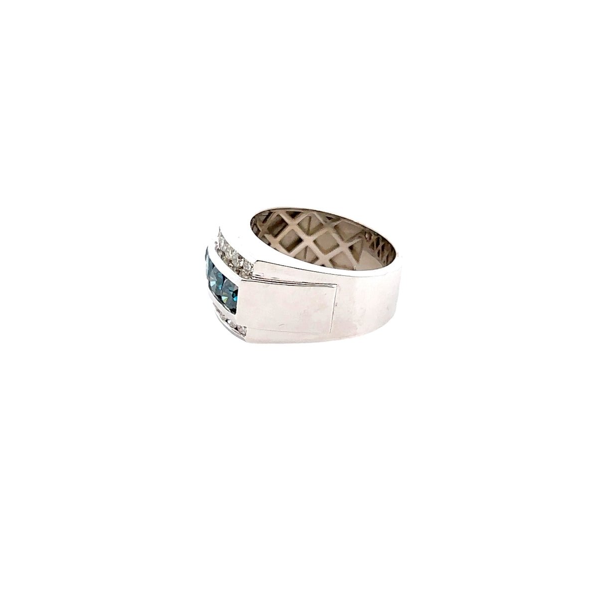 14k White Gold Ring with White and Blue Diamonds
