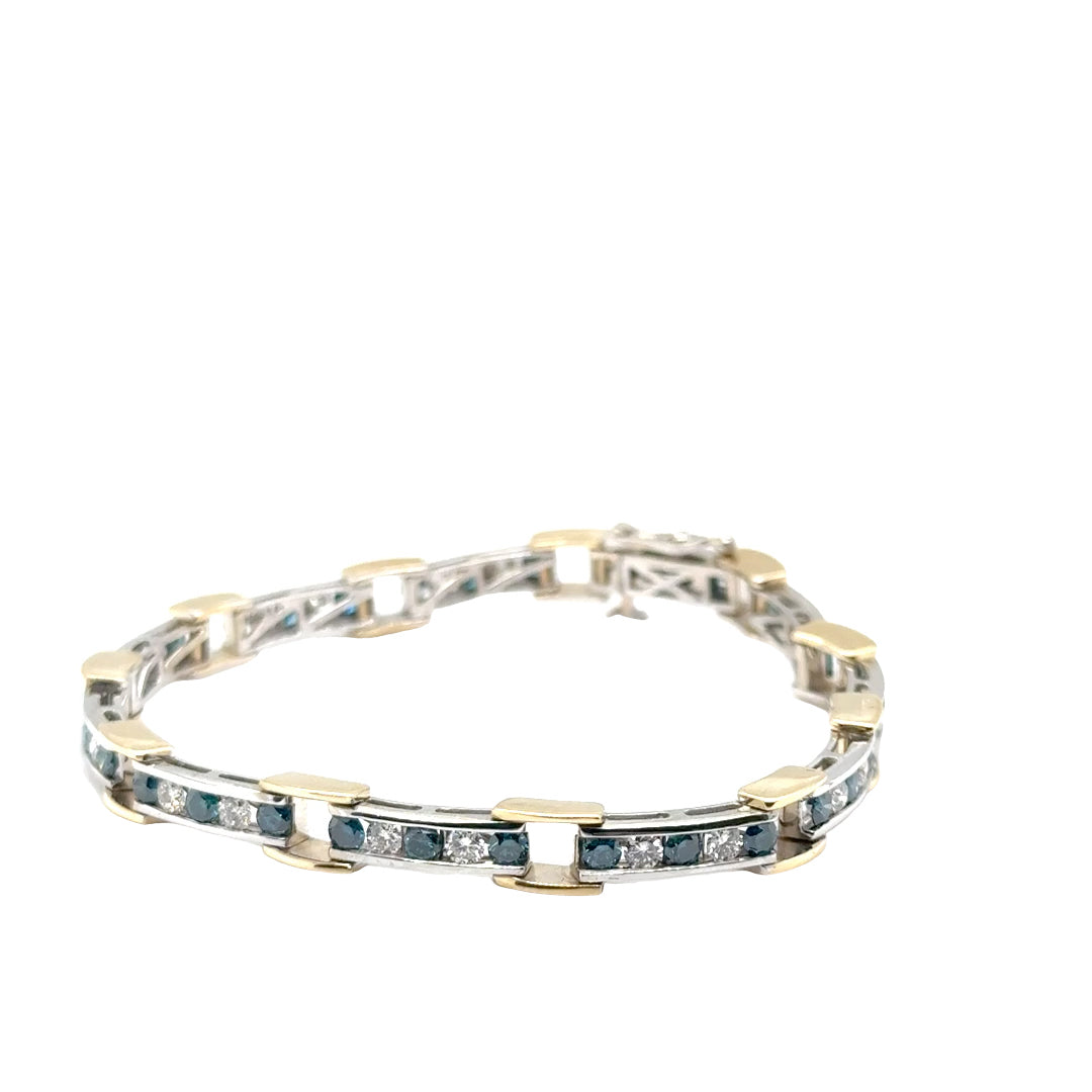 14k Yellow and White Gold Bracelet with Fancy Blue Diamonds and White Diamonds
