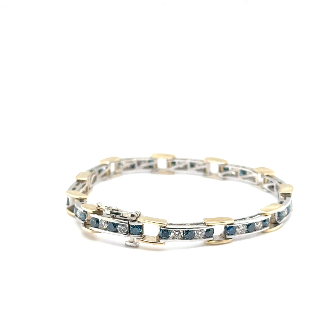 14k Yellow and White Gold Bracelet with Fancy Blue Diamonds and White Diamonds