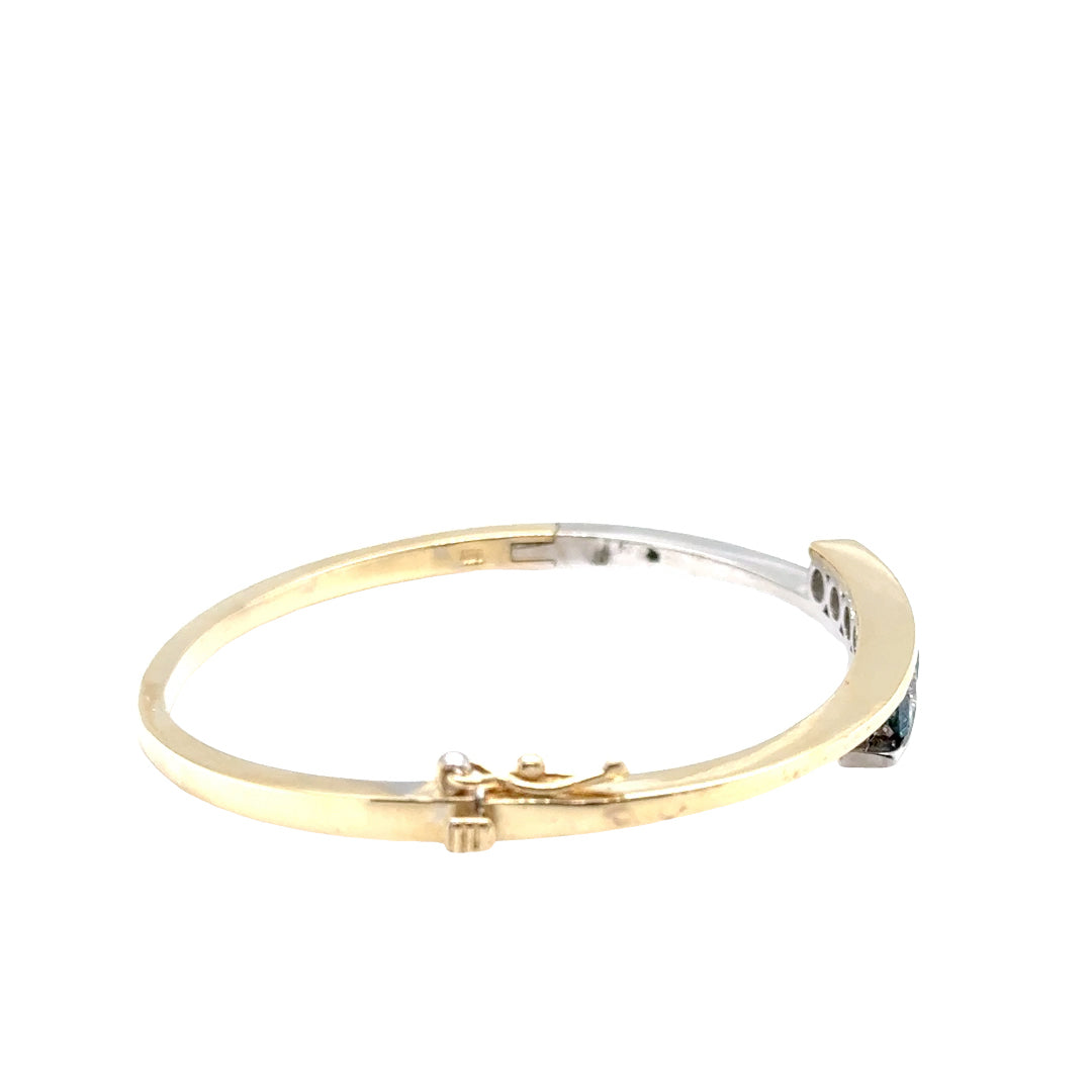 14k Yellow and White Gold Bangle Bracelet with Fancy Blue and White Diamonds