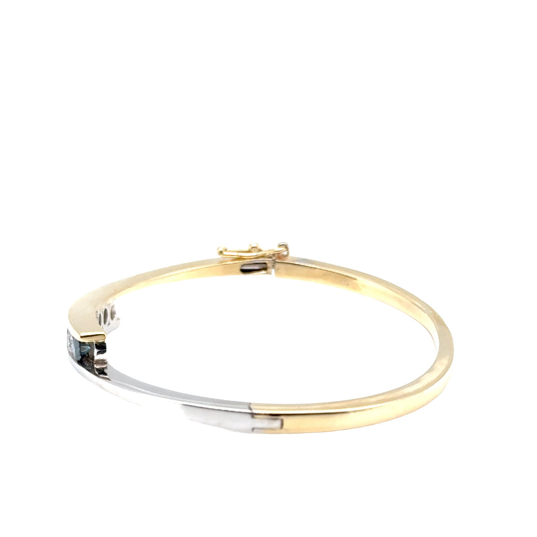 14k Yellow and White Gold Bangle Bracelet with Fancy Blue and White Diamonds