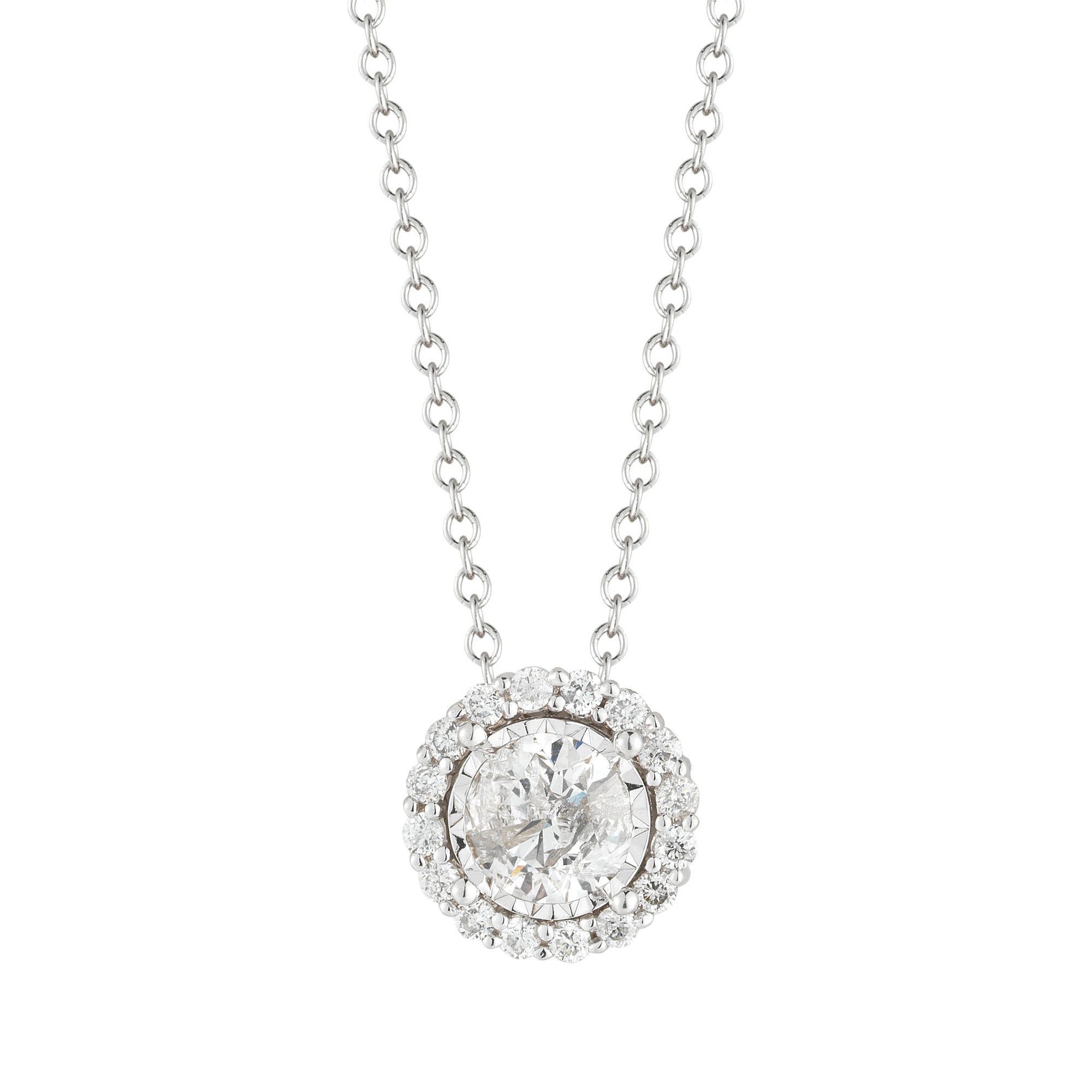 Halo Set Pendant Made In 14K White Gold