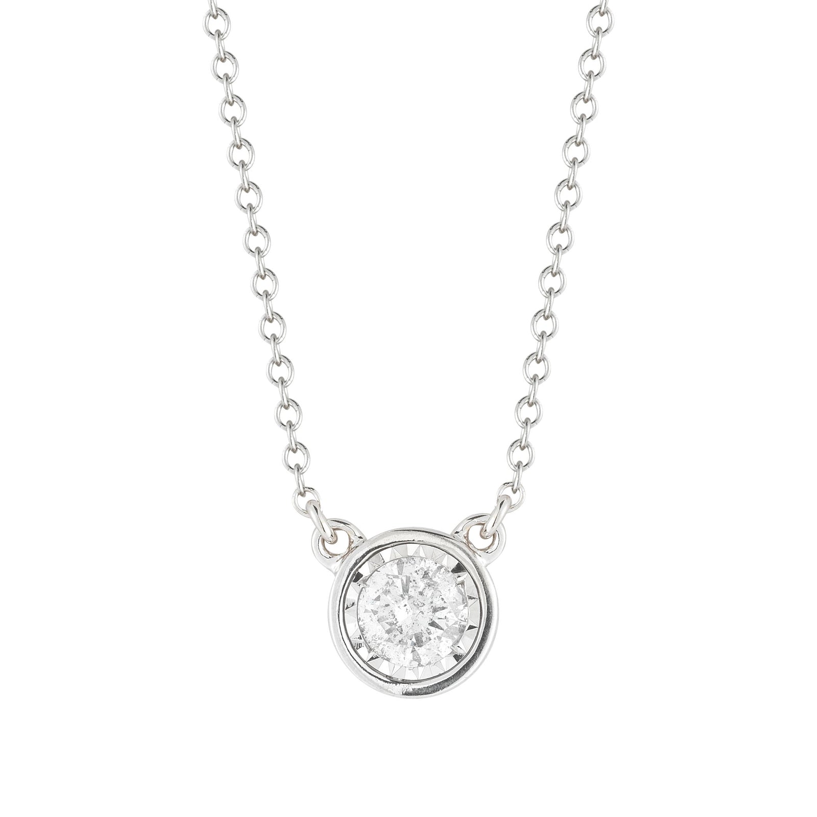 Bezel Set Solitaire Pendant Made In 14K White Gold