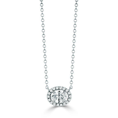 Oval Shape Halo Pendants Made In 14K White Gold