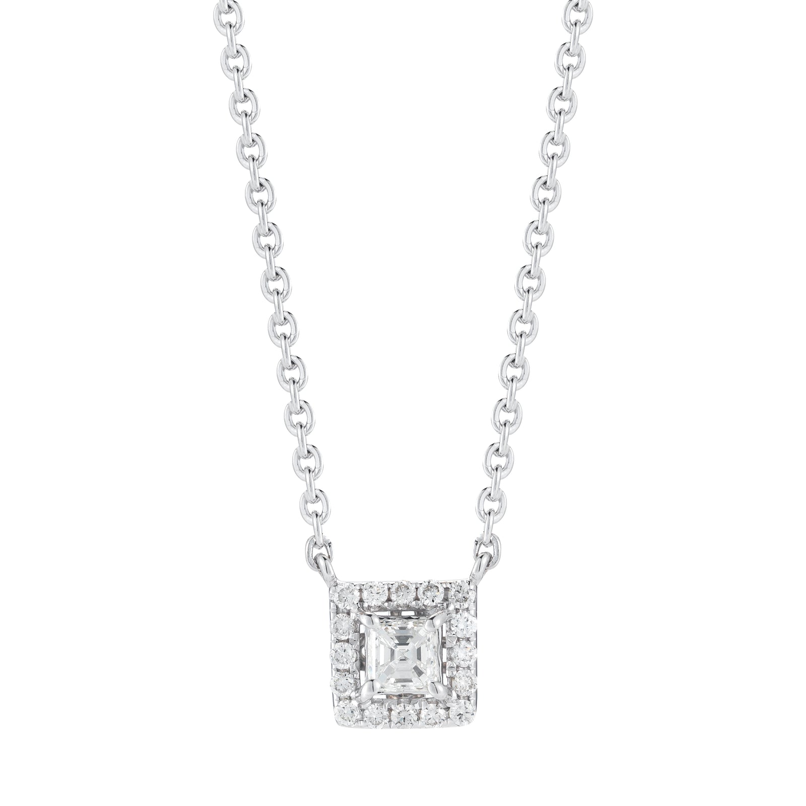 Princess Shape Halo Pendants Made In 14K White Gold