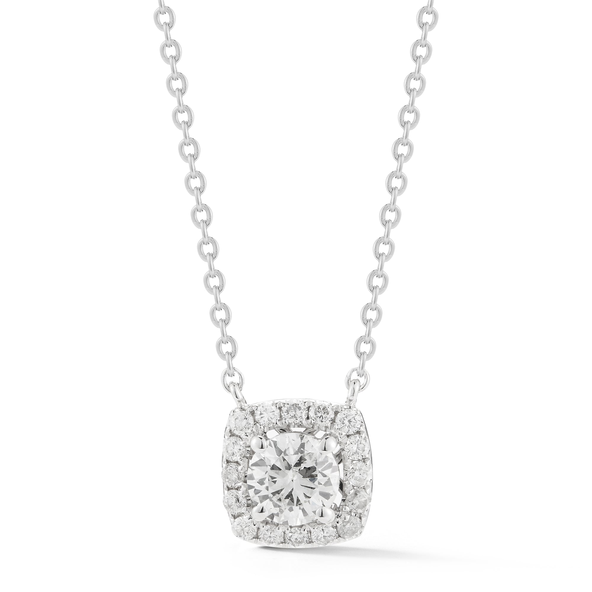 Round Shape Halo Pendants Made In 14K White Gold