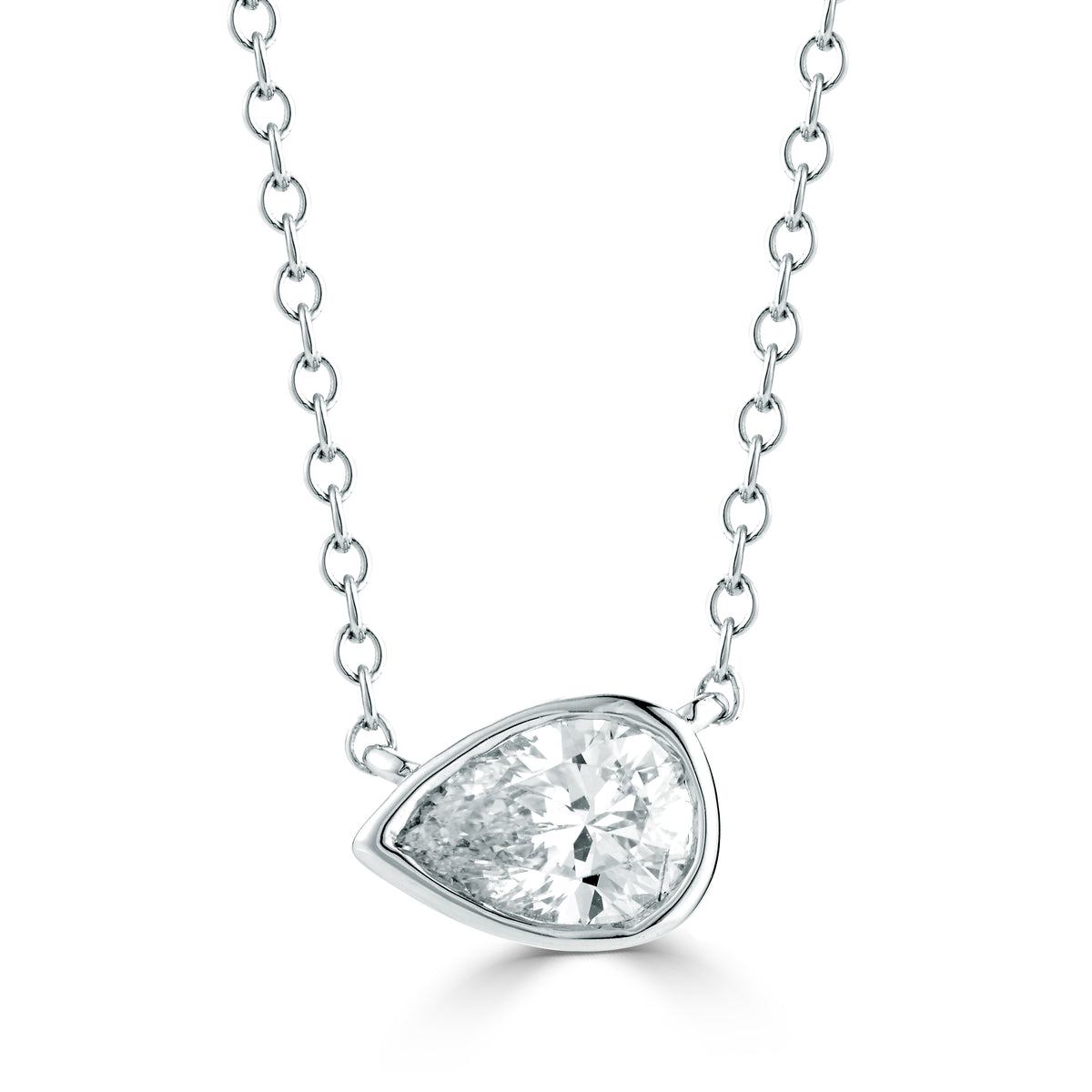 Pear Shape Bezel Set  Pendant Made In 14K White Gold