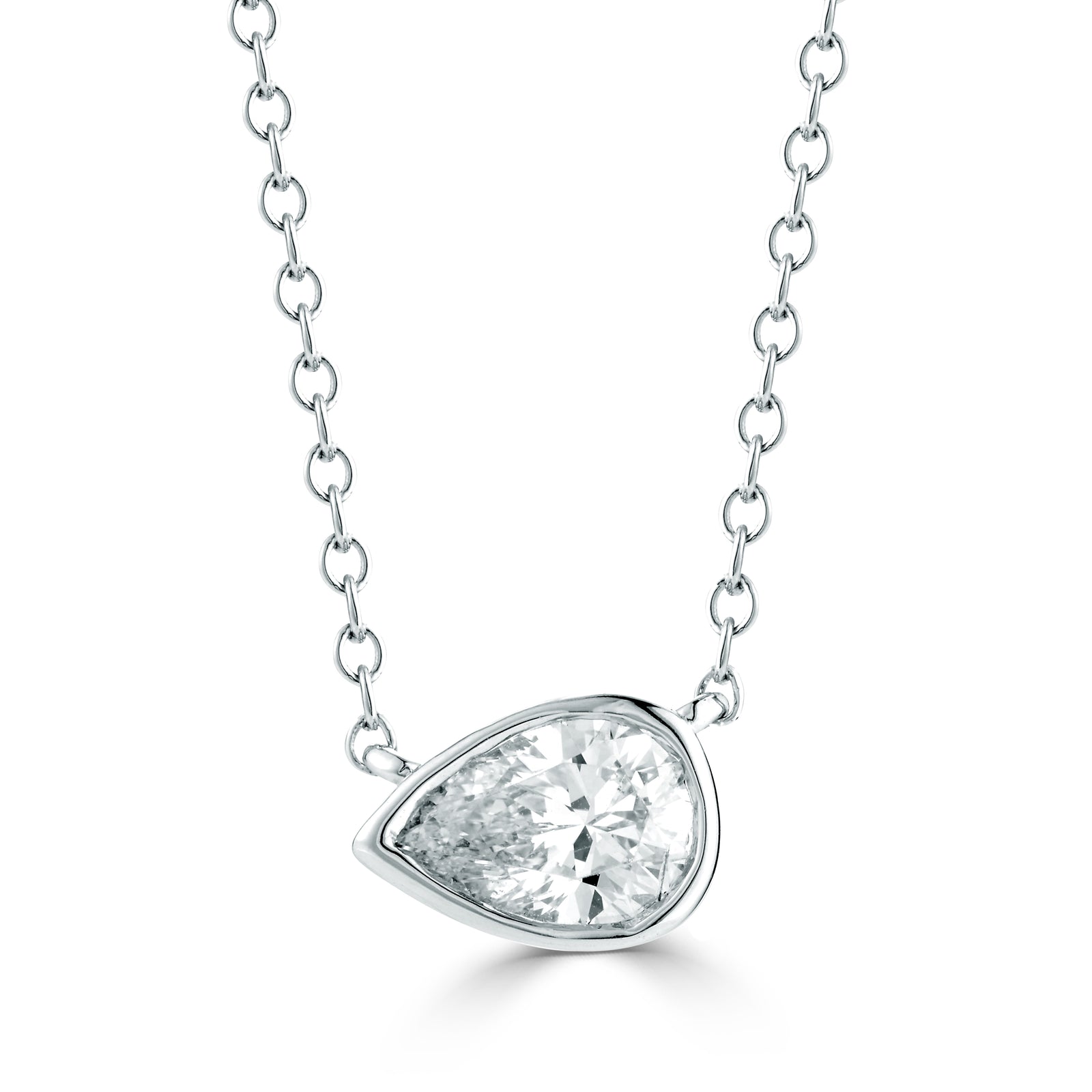 Pear Shape Bezel Set  Pendant Made In 14K White Gold