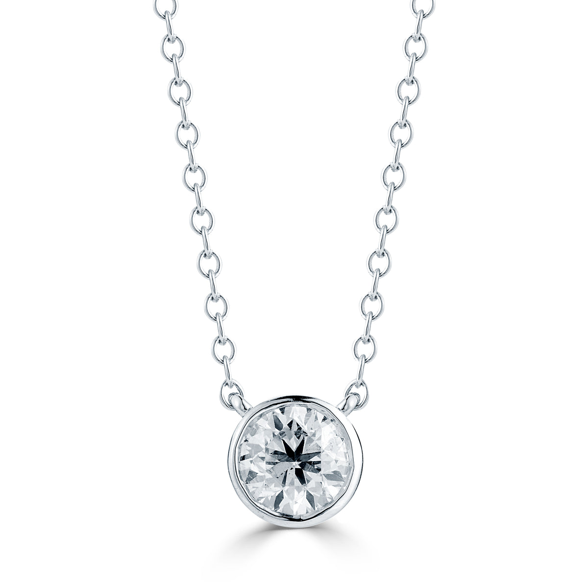 Round Bezel Set Fancy Pendant Made in 14K White gold