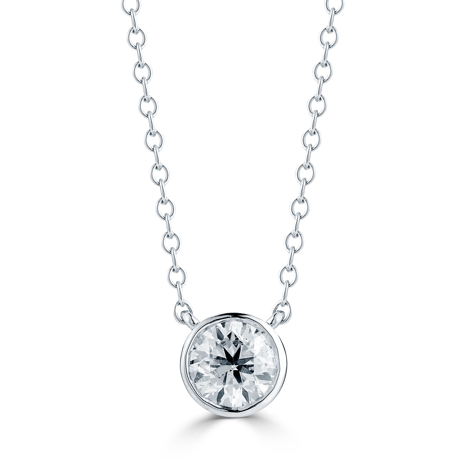 Round Bezel Set Fancy Pendant Made in 14K White gold