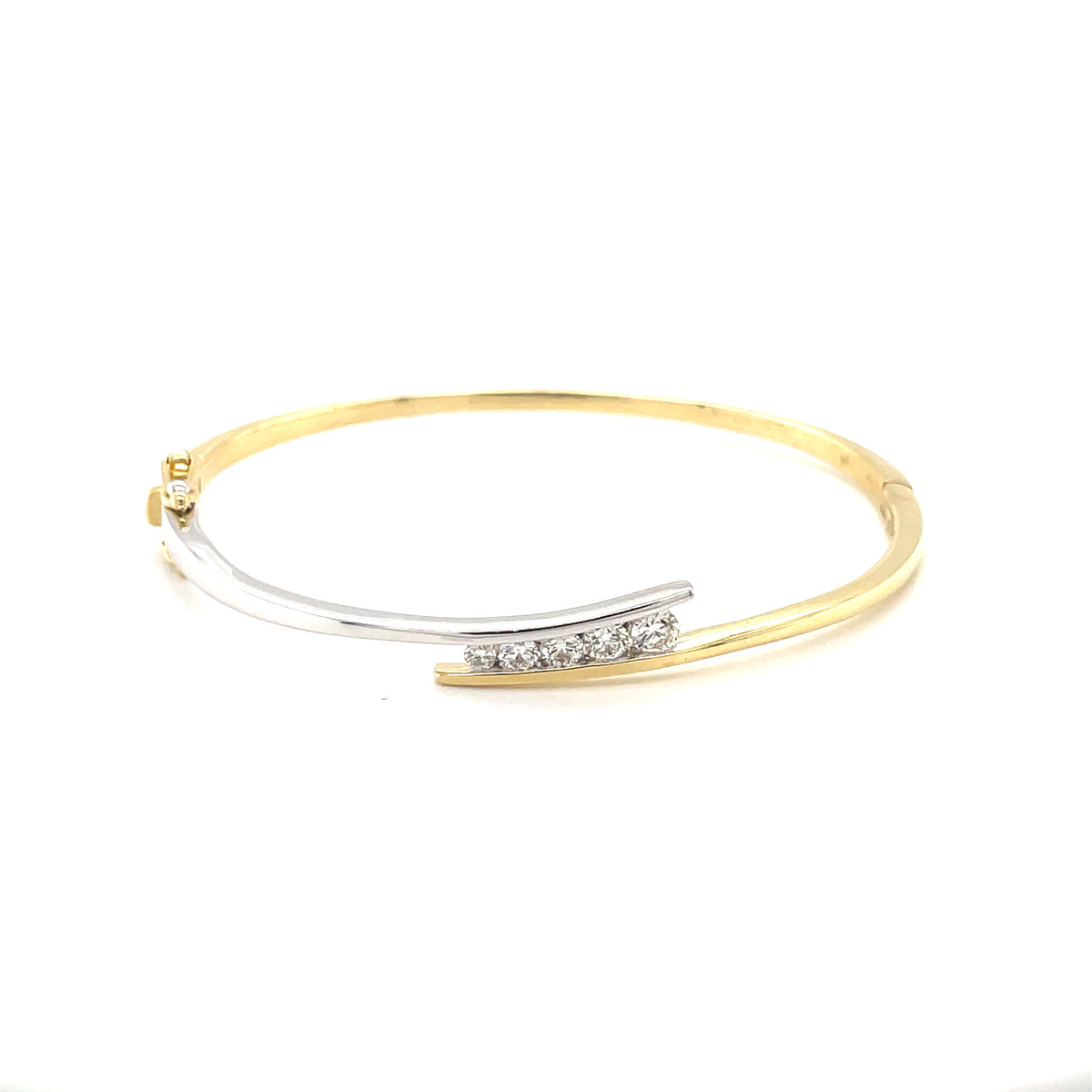 14k Yellow and White Gold Bangle Bracelet with Diamonds