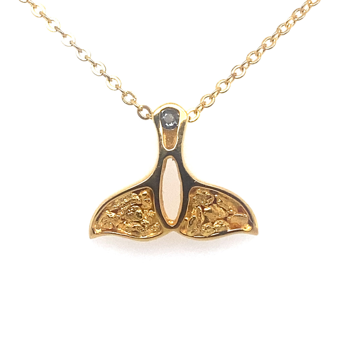 18k Yellow Gold Whale Tail Pendant with Natural Gold Nuggets and Alexandrite