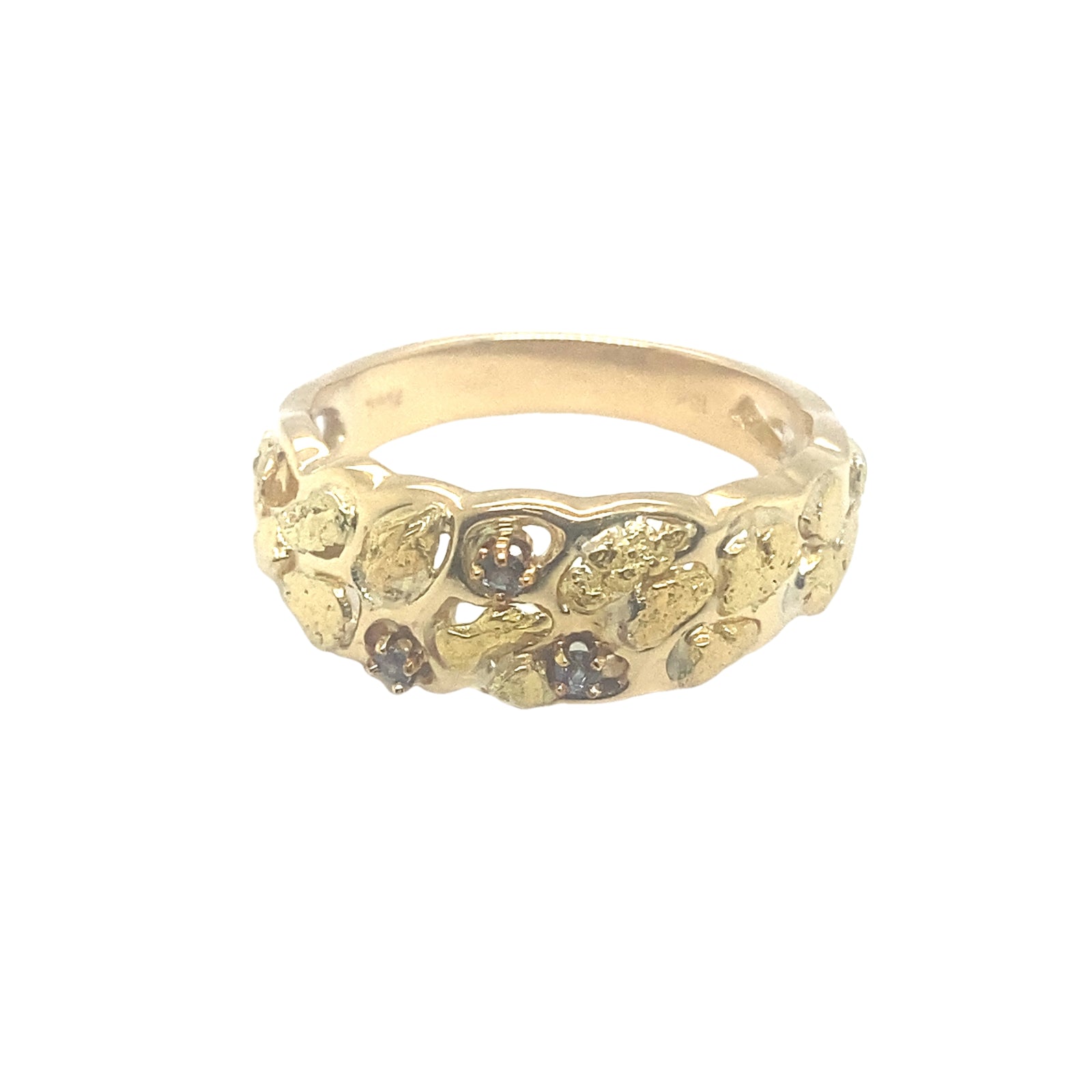 18k Yellow Gold Ring with Gold Nuggets and Alexandrites