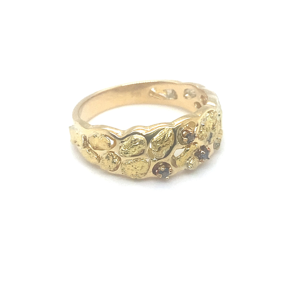 18k Yellow Gold Ring with Gold Nuggets and Alexandrites