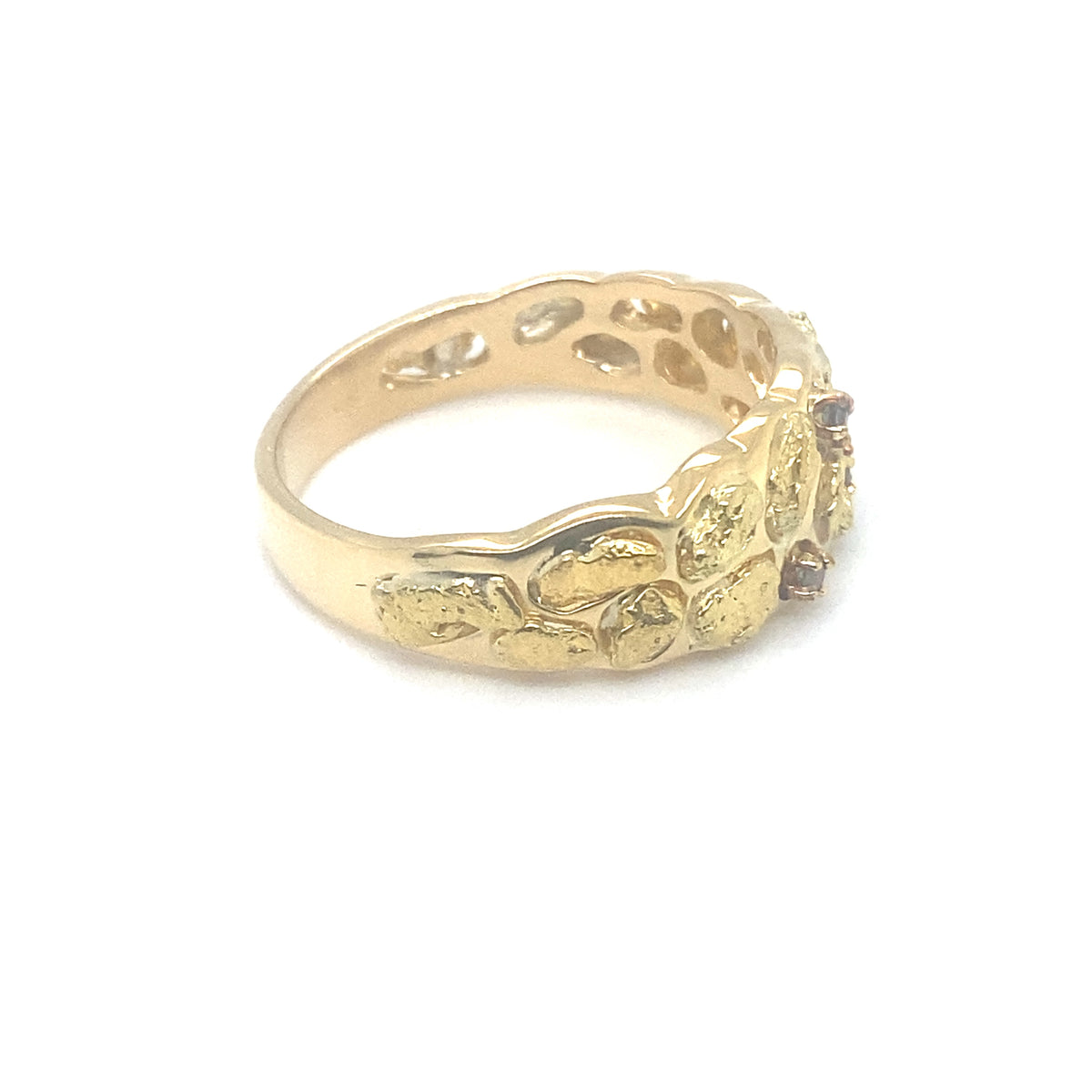 18k Yellow Gold Ring with Gold Nuggets and Alexandrites