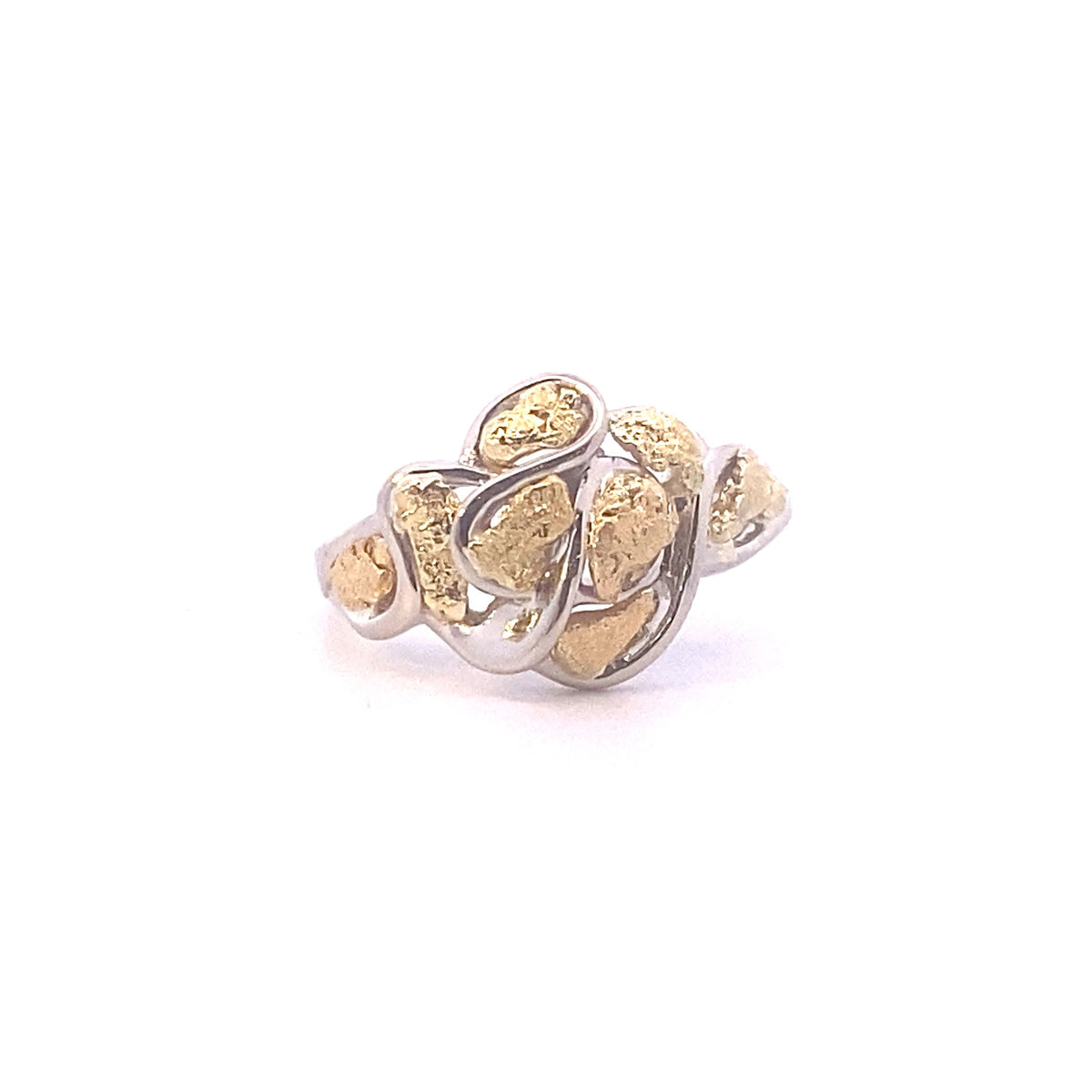 14k White Gold Ring with Natural Gold Nuggets