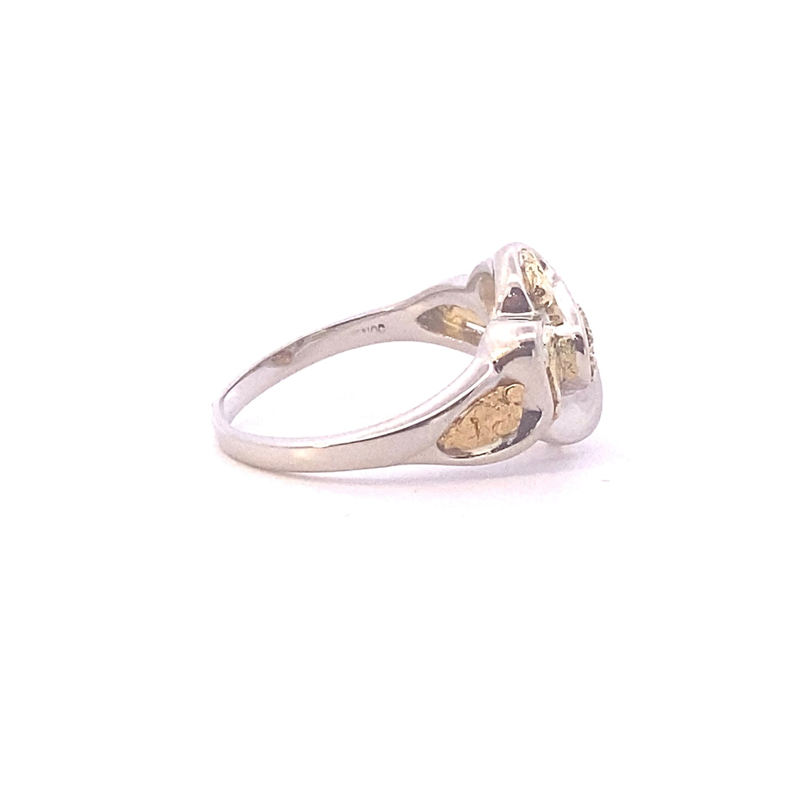 14k White Gold Ring with Natural Gold Nuggets