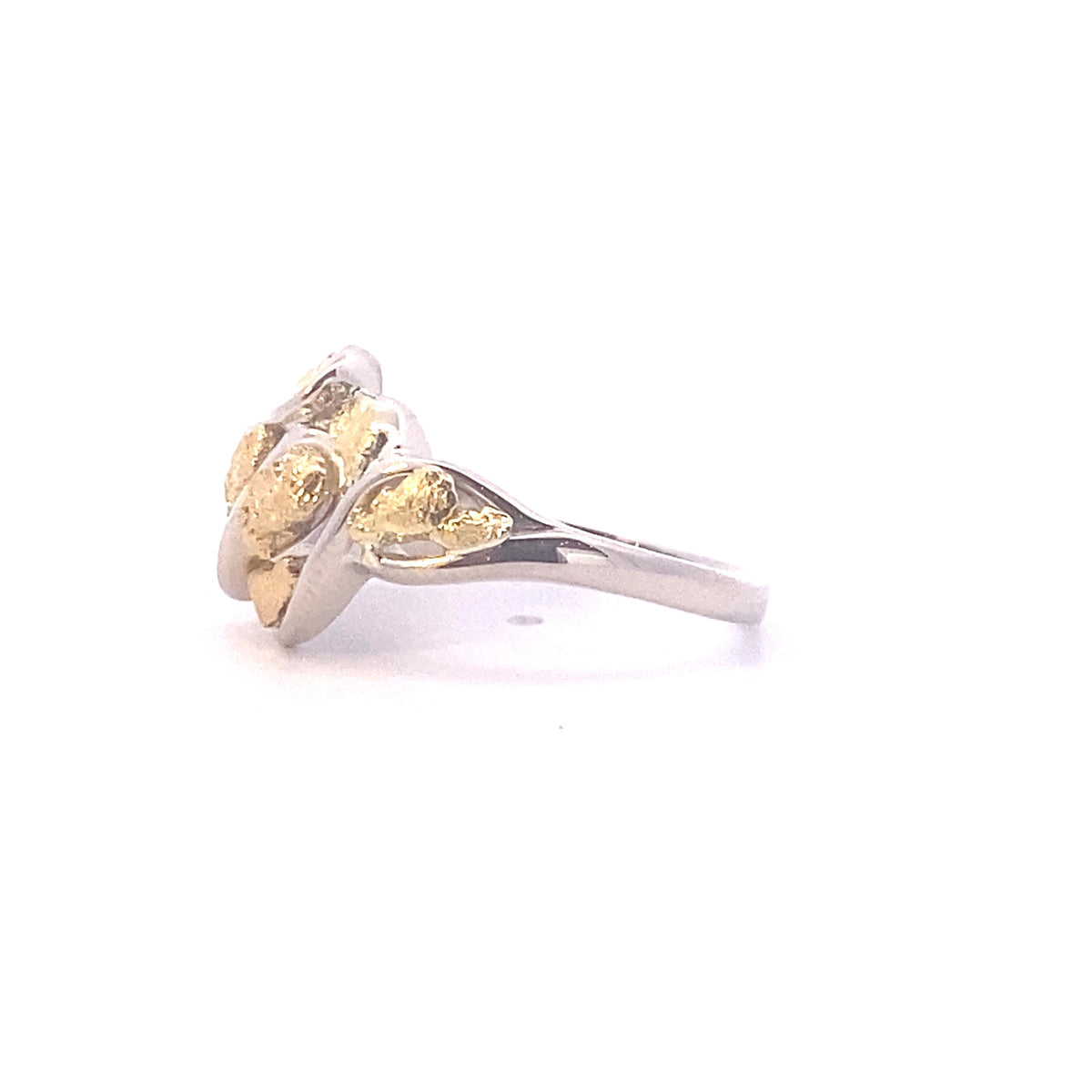 14k White Gold Ring with Natural Gold Nuggets