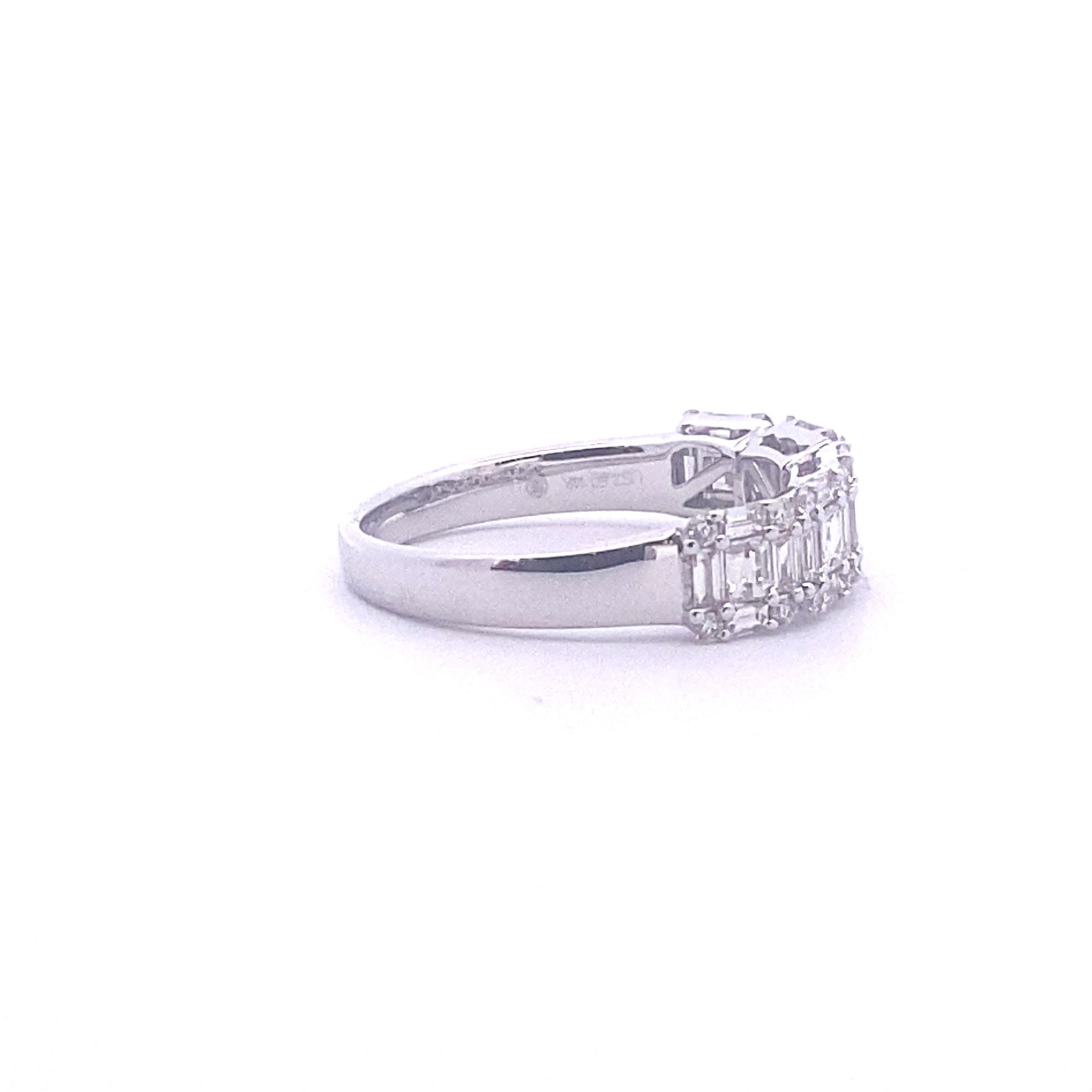 14k White Gold Ring with Baguette and Round Cut Diamonds