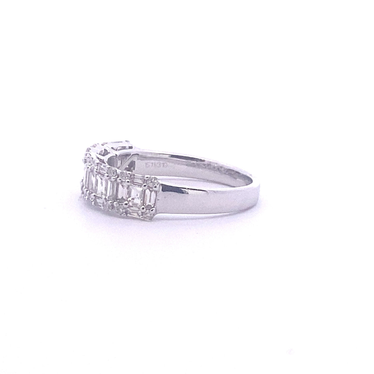 14k White Gold Ring with Baguette and Round Cut Diamonds