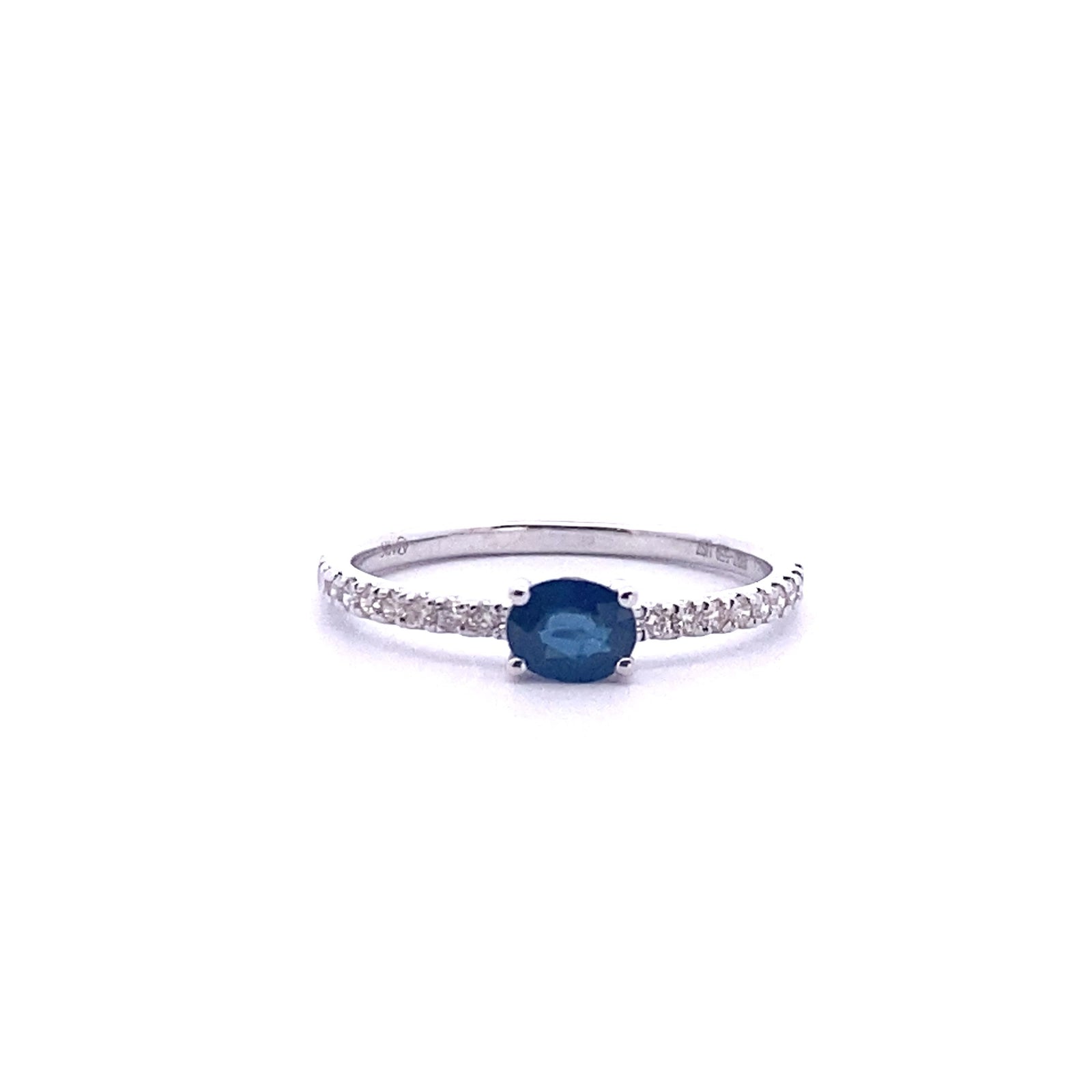 14k White Gold Ring with Blue Sapphire and Diamonds