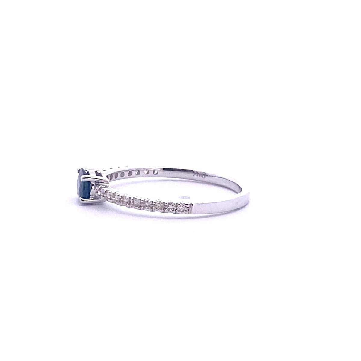 14k White Gold Ring with Blue Sapphire and Diamonds