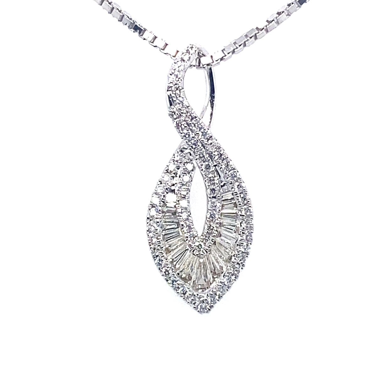 Elegant Shaped Diamond Pendant in 14k White Gold