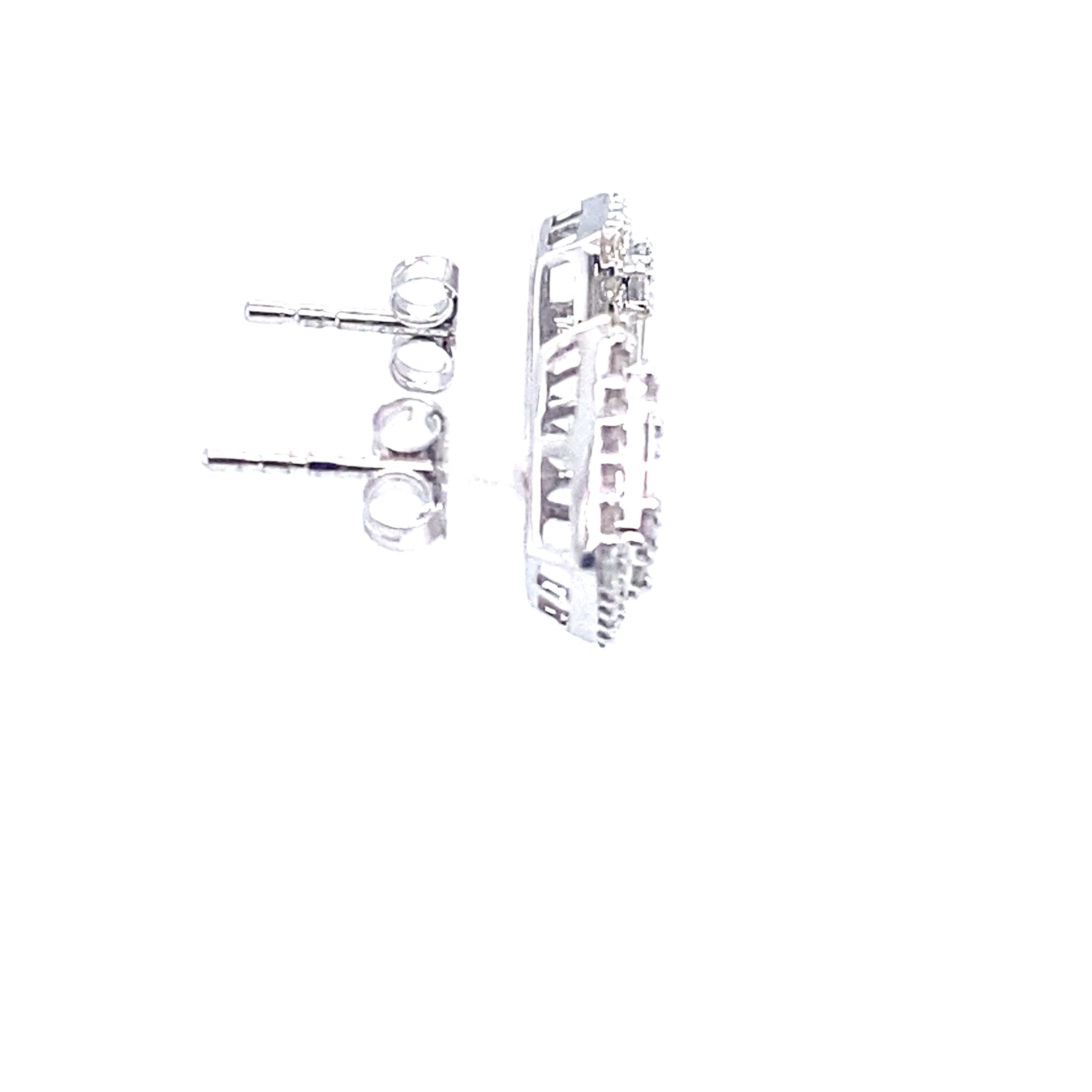14k White Gold Baguette and Round Cut Diamond Stud Earrings