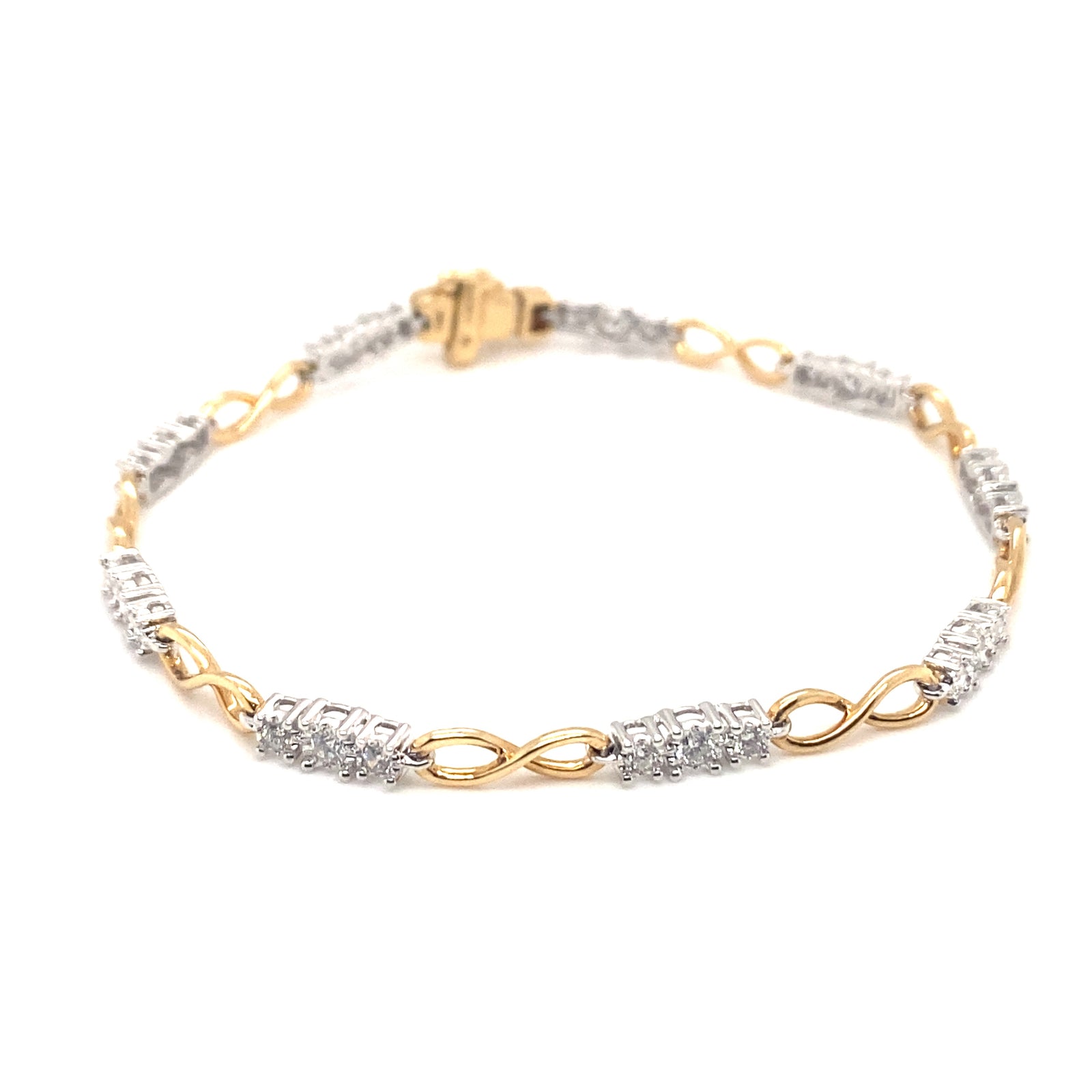 14k Yellow and White Gold Bracelet with Round Cut Diamonds