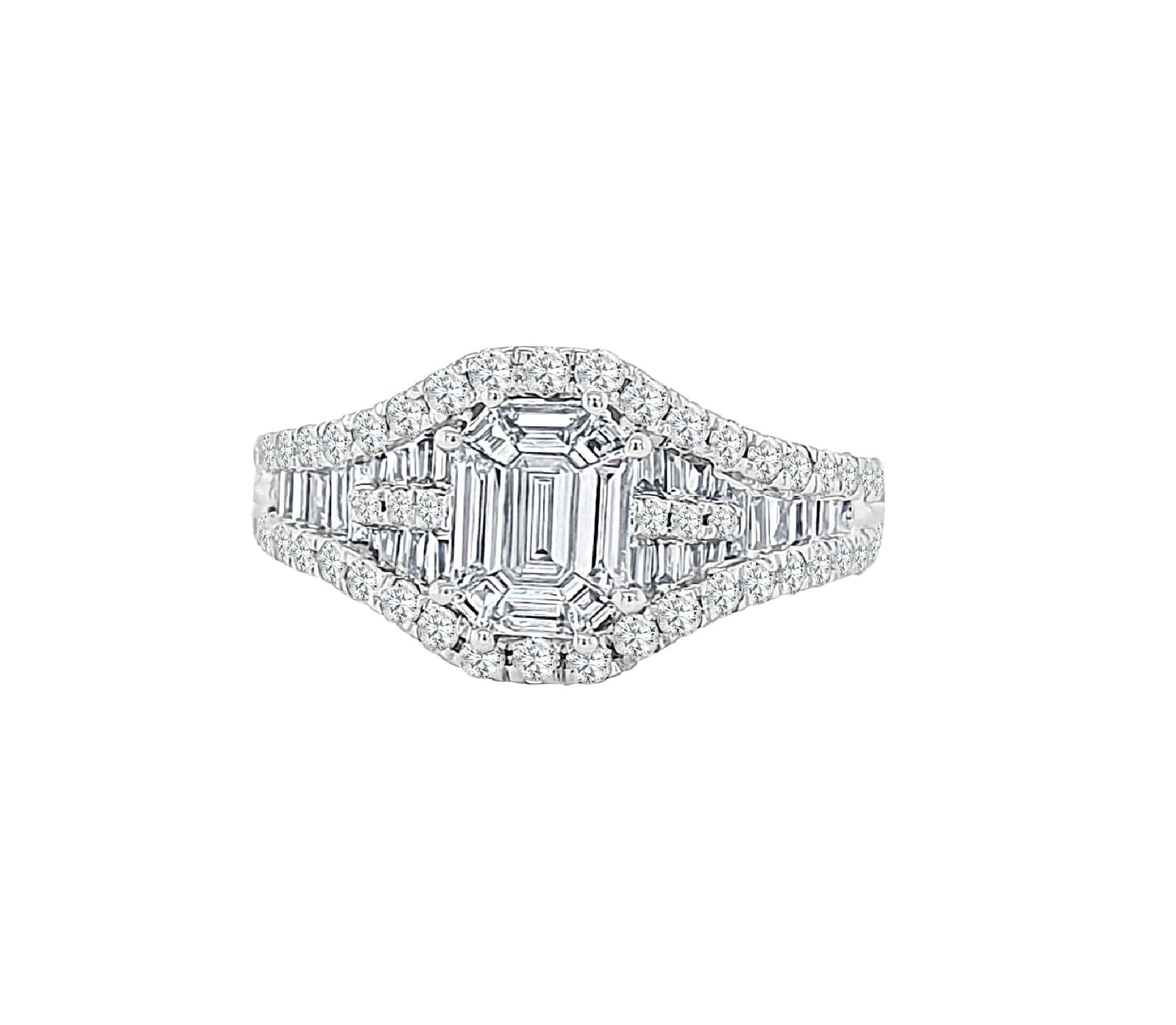 Mosaic Bridal Diamond Engagement Ring made in 14k White gold