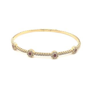 14k Yellow Gold Bangle Bracelet with Rubies and Diamonds