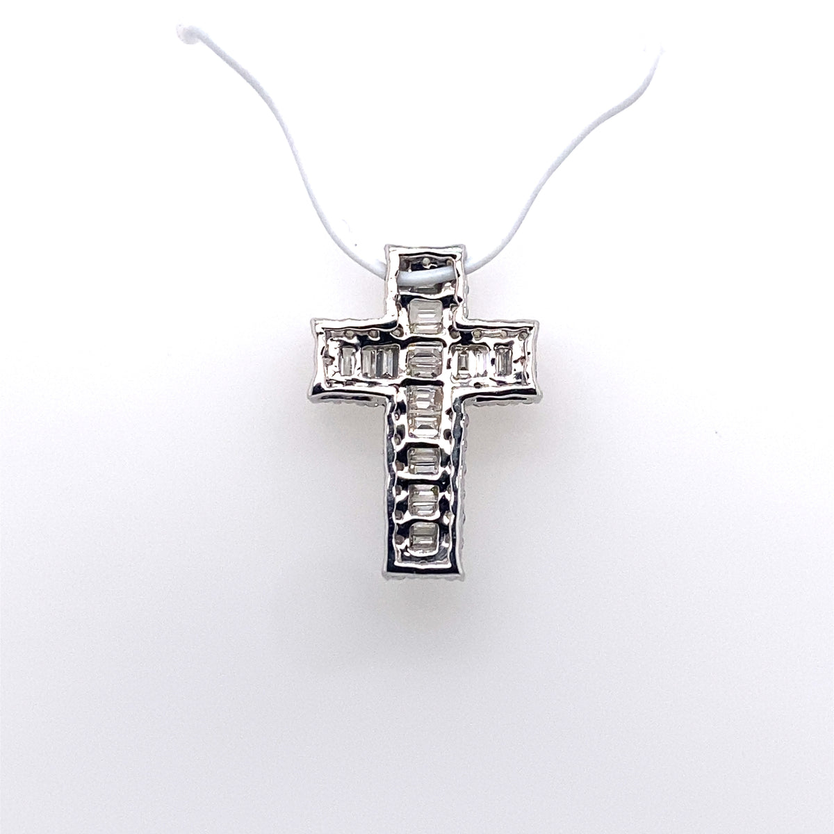 14k White Gold Baguette and Round Diamond Cross Pendant