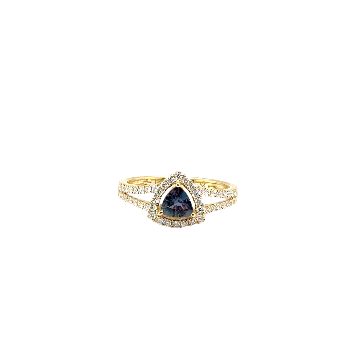 18k Yellow Gold Ring with Alexandrites and Diamonds