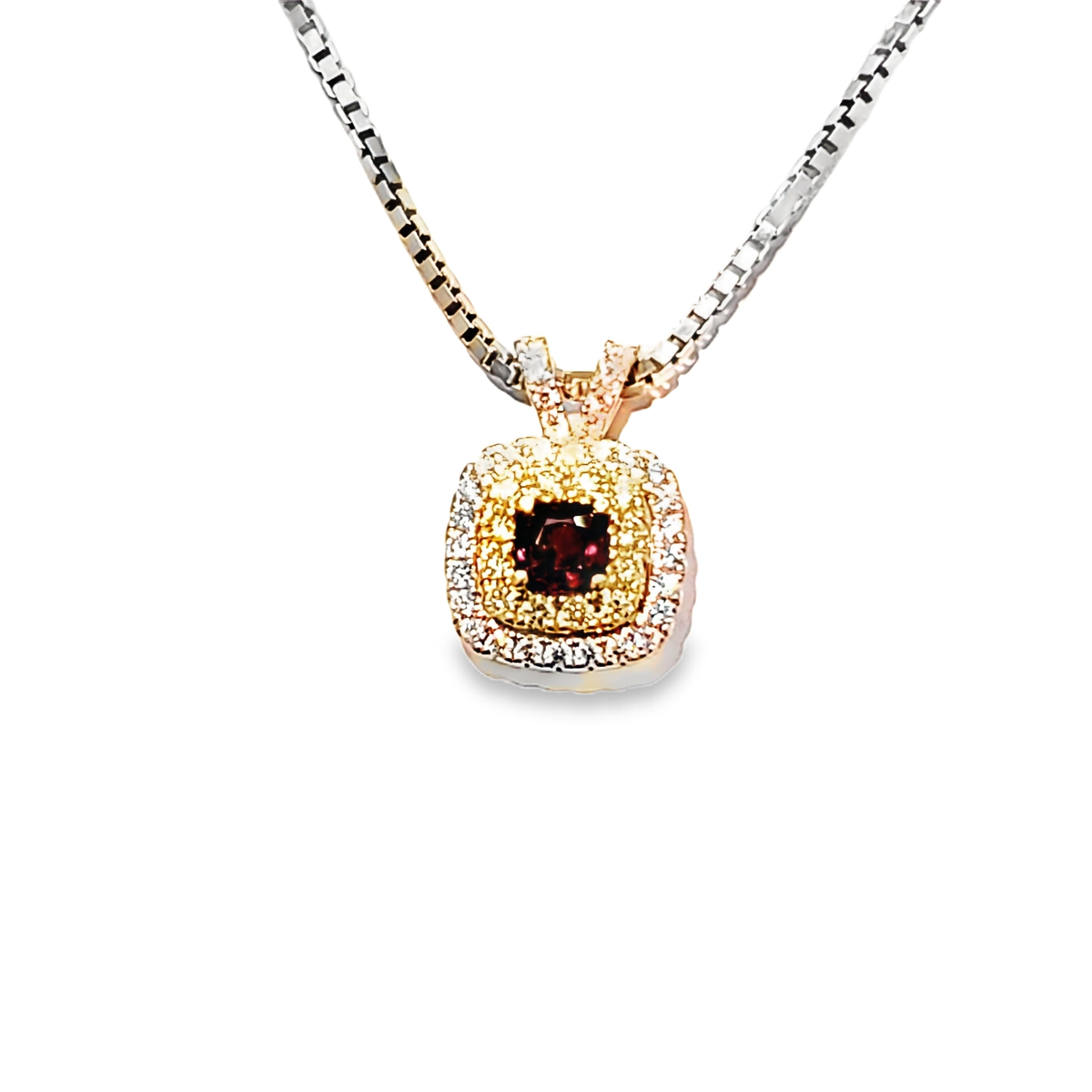 18k White Gold Alexandrite and Fancy Diamond Pendant