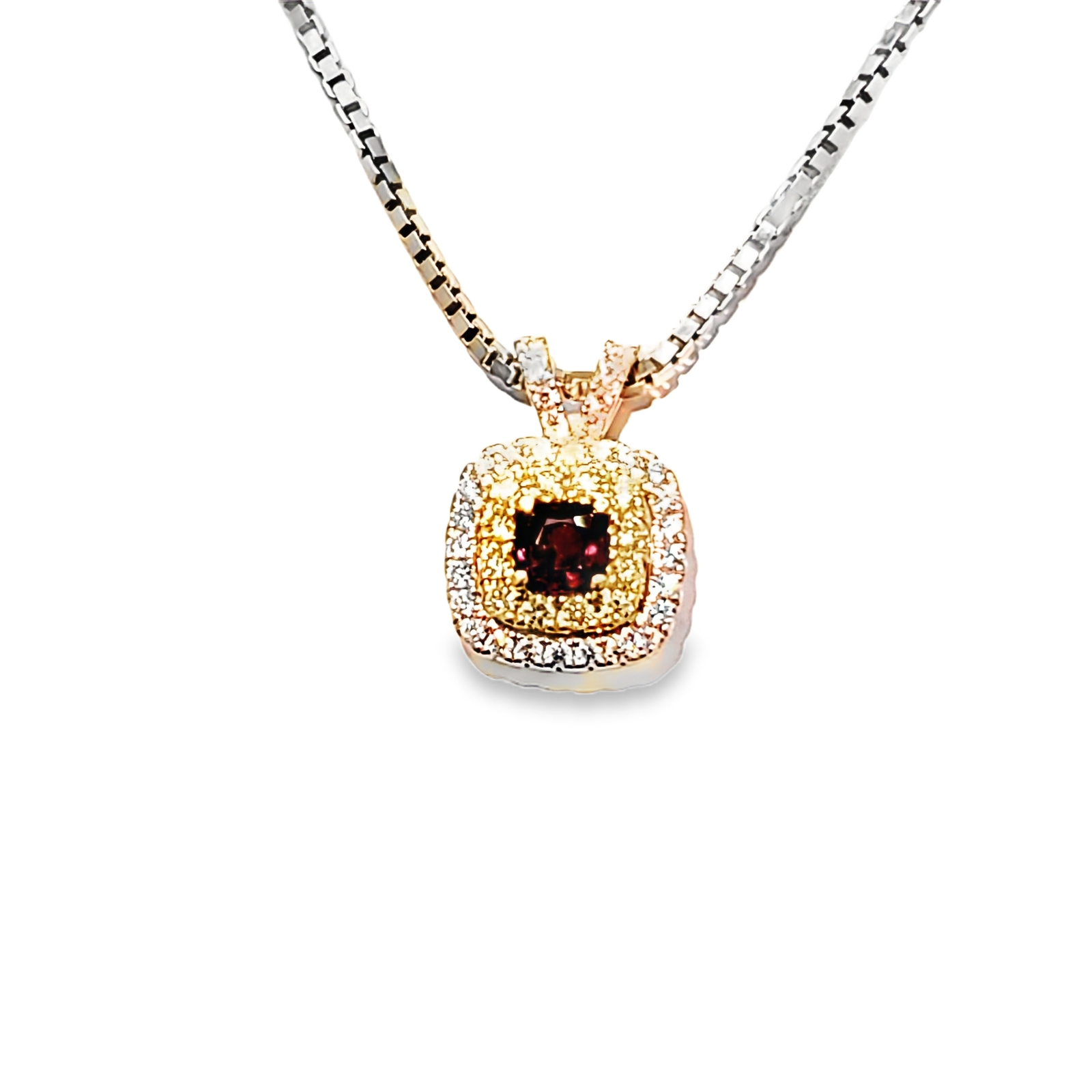 18k White Gold Alexandrite and Fancy Diamond Pendant