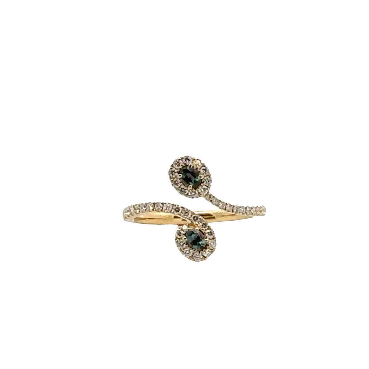 18k Yellow Gold Ring with Alexandrites and Diamonds