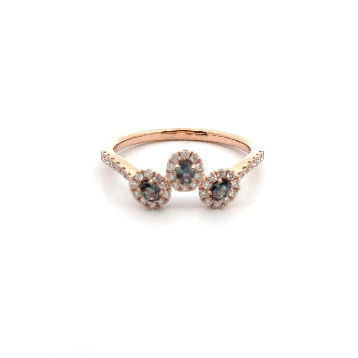 18k Rose Gold Ring with Alexandrites and Diamonds