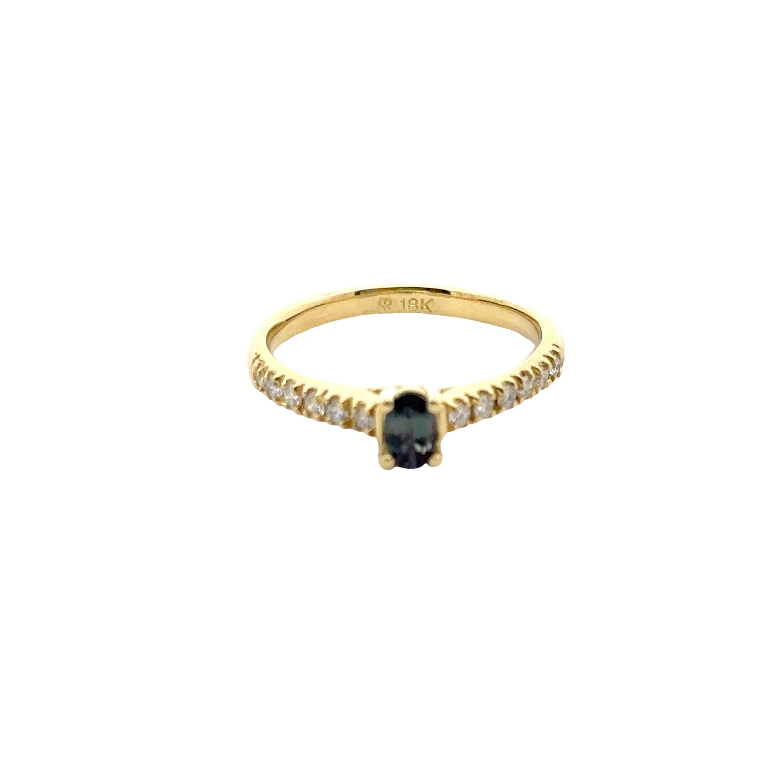 18k Yellow Gold Ring with Alexandrites and Diamonds