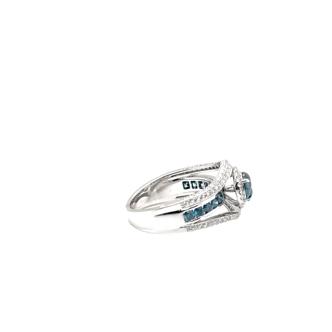 14k White Gold Ring with Fancy Blue and White Diamonds