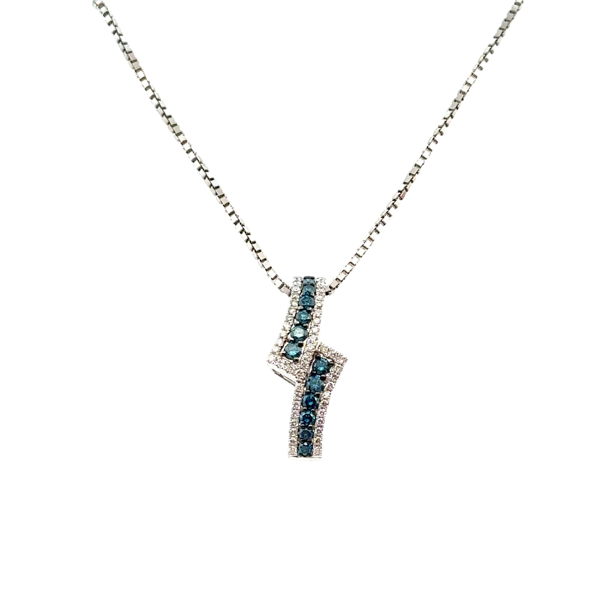 14k White Gold Pendant with Fancy Blue and White Diamonds