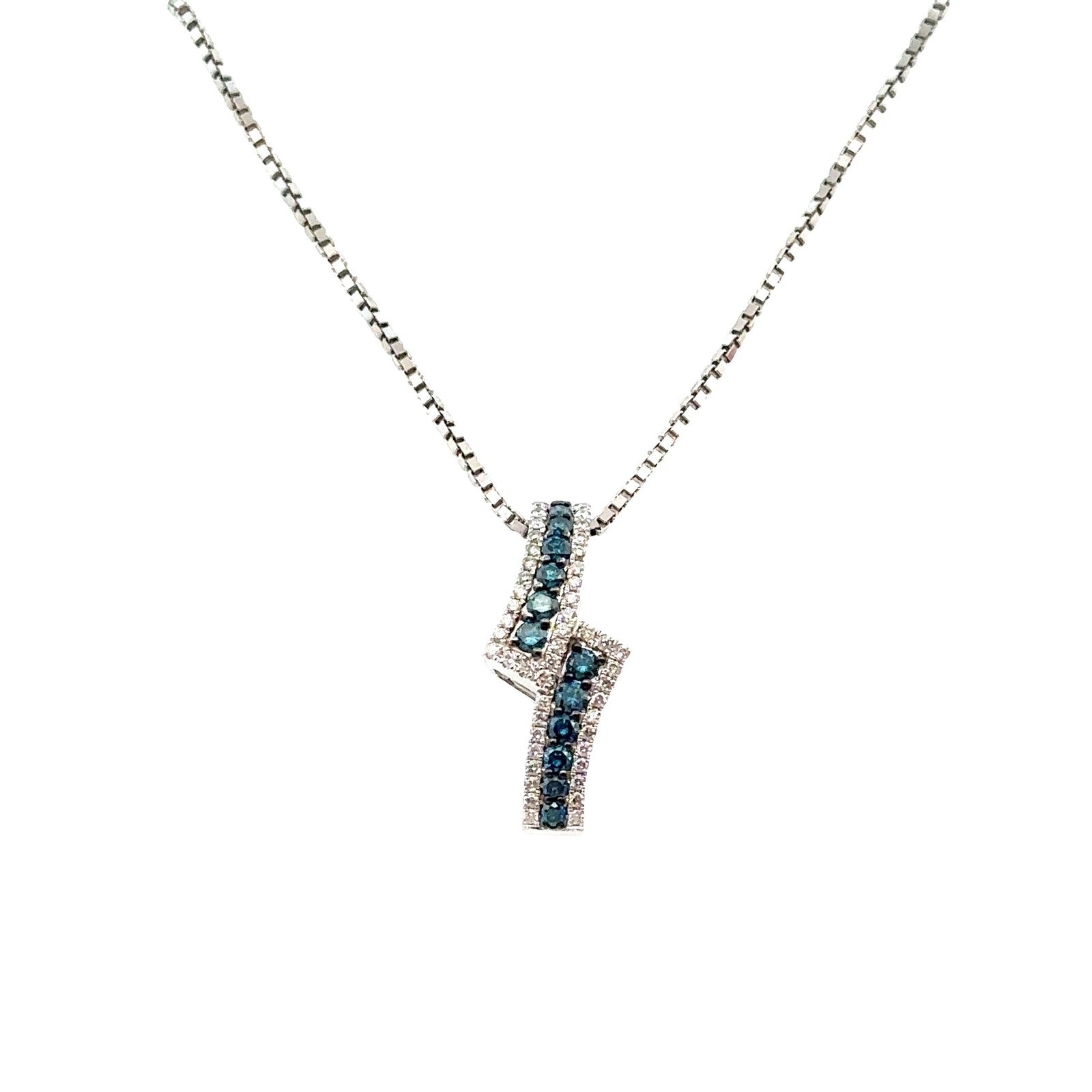 14k White Gold Pendant with Fancy Blue and White Diamonds