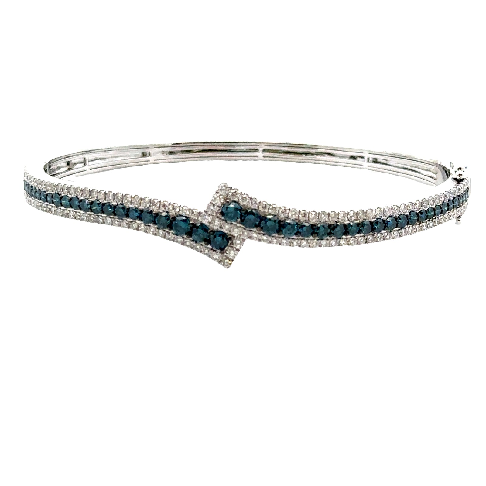 14k White Gold Bangle Bracelet with Fancy Blue and White Diamonds