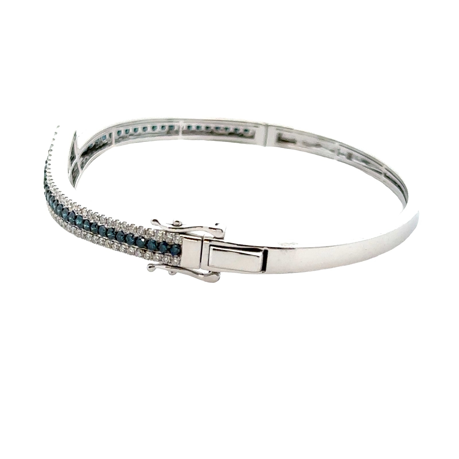 14k White Gold Bangle Bracelet with Fancy Blue and White Diamonds