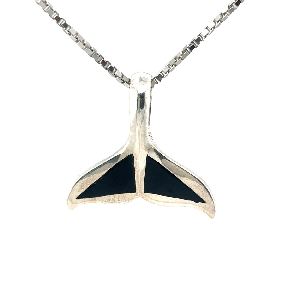 Sterling Silver Whale Tail Black Jade Pendant