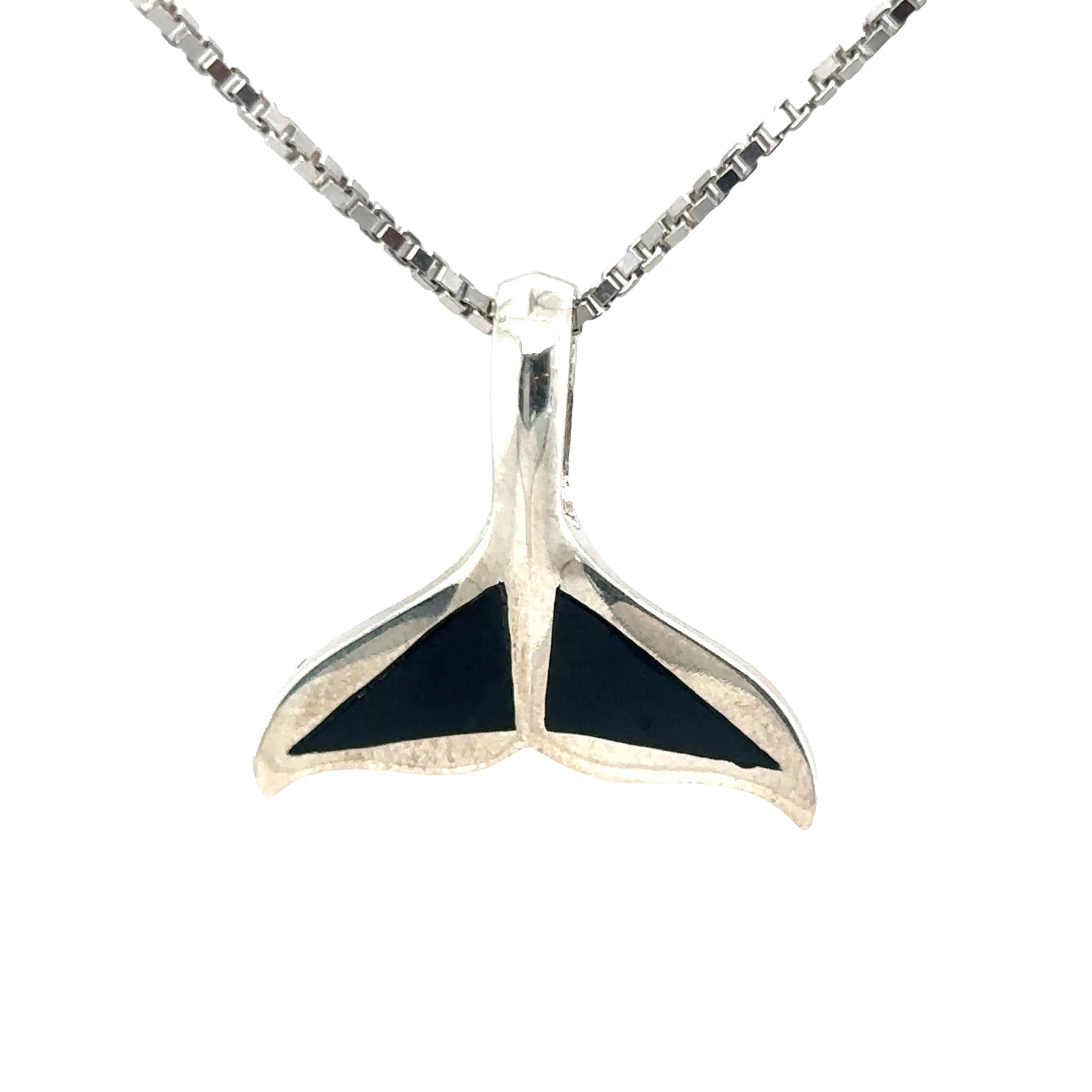 Sterling Silver Whale Tail Black Jade Pendant