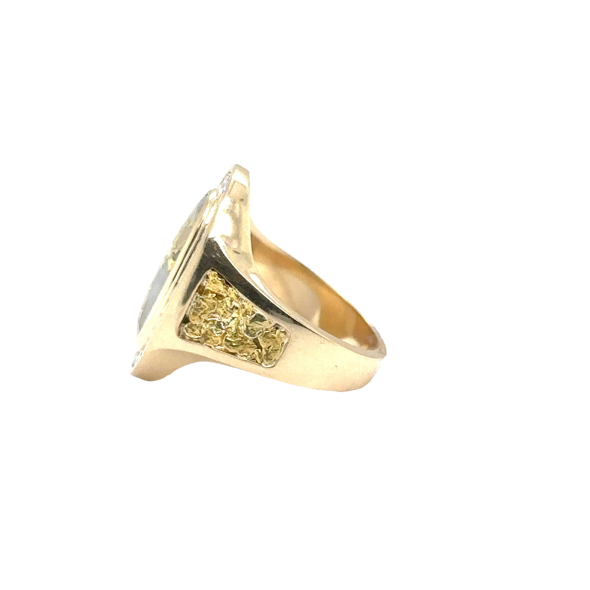 14k Yellow Gold Ring with Gold Quartz Nuggets and Diamonds