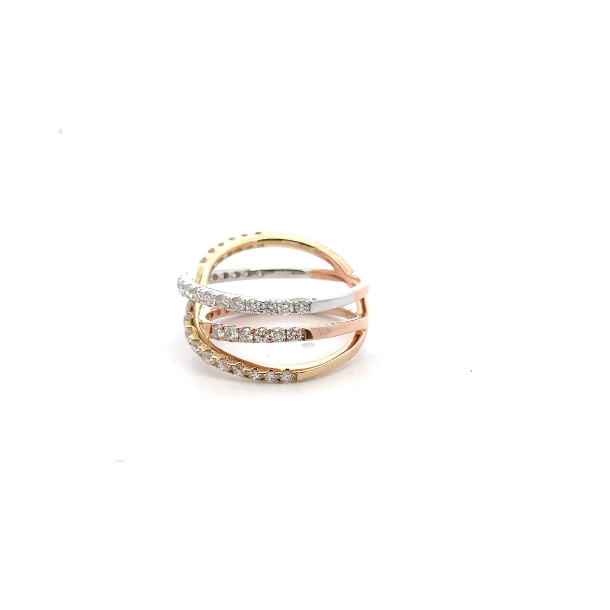 14k Tri-Colored Gold Ring with Diamonds
